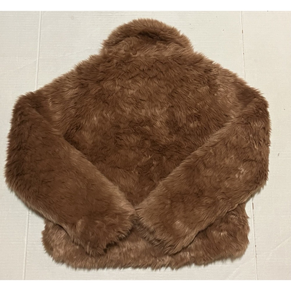 Abercrombie & Fitch Faux Fur Jacket Womens Medium Brown Fuzzy Full Zip Coat Cozy - Picture 6 of 6